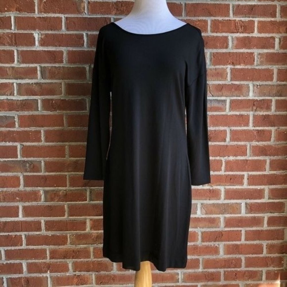 LOFT Black Long-Sleeve Shift Dress